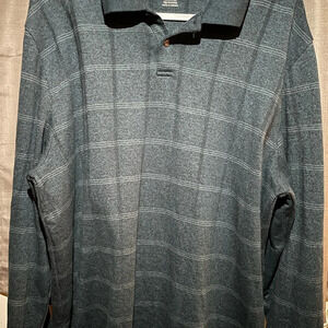 Men’s Van-Heusen Sz XXL pullover partial button blue / gray w gray/white checks